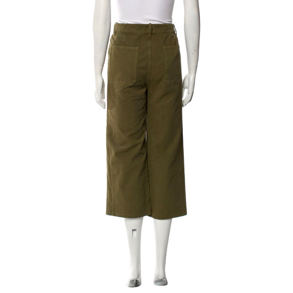Nili Lotan 6 Megan Wide Leg High Rise Cotton Twill Pants Cropped Olive Green M - Picture 5 of 6